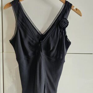 VTG Layered Sheer Lace with Beaded Rosette Tank Top